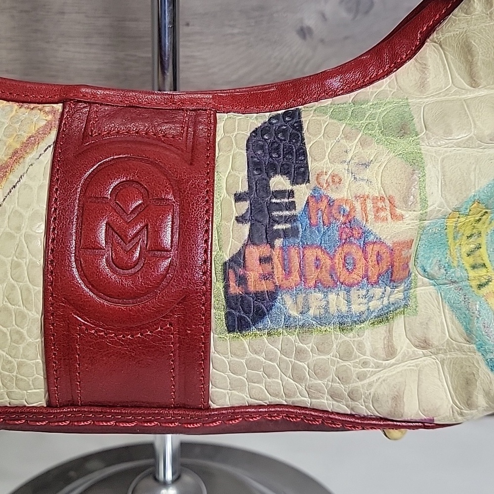 Marino Orlandi Italian Small Stylish Red and Cream Leather Shoulder Bag - Picture 3 of 16
